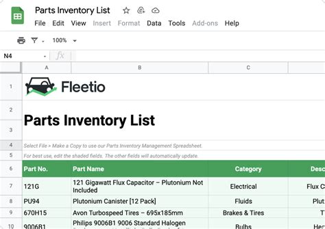 Free Parts Inventory Spreadsheet Template Fleetio