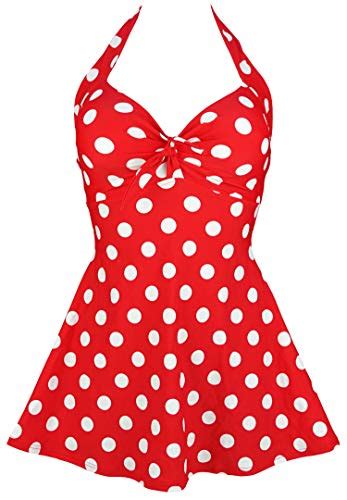 Cocoship Red And White Big Polka Dots Retro Sailor Pin Up Swimsuit One