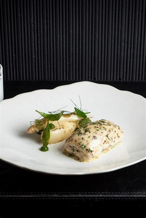 Turbot With Mussel Mousse Dulse Potatoes And White Asparagus Recipe