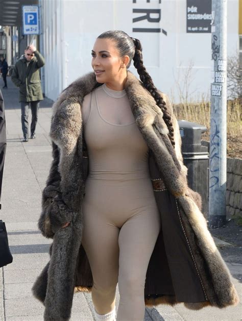 Kim Kardashian In Catsuit And Fur Coat In Iceland Gotceleb