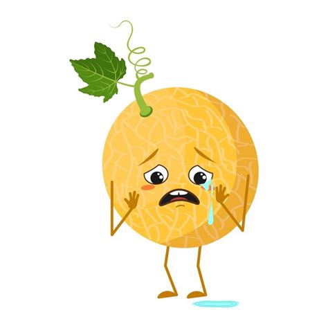 Premium Vector Cute Melon Character With Crying And Tears Emotions Face Arms And Legs The