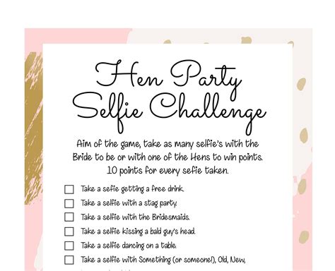 Pin By Jessica Skipper On Challenge Card Hen Party Games Do Selfie