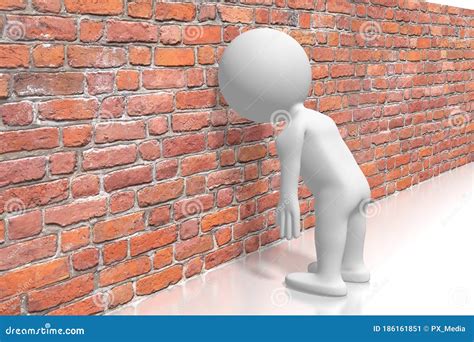 white cartoon character banging head against the wall 3d illustration stock illustration
