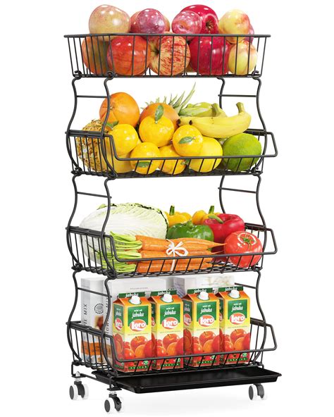 Buy Rolling Stackable Basket Ispecle 4 Tier Fruit Basket Stand With