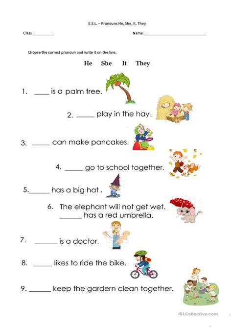 Students will practice finding and recognizing the sight word, write it, trace it, read it, and cut and paste the letters to make it. Pronouns - He, She, It, They worksheet - Free ESL printable worksheets made by teachers