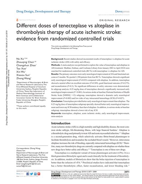 Pdf Different Doses Of Tenecteplase Vs Alteplase In Thrombolysis