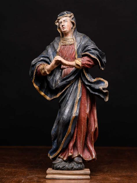 Unknown 18th C Polychromed Fruitwood Carved Statue Depicting Maria