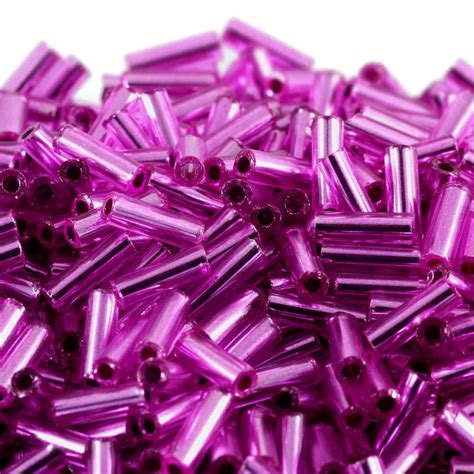 Bugle Beads Czech Glass Size 3 (6mm) - Silver Lined Magenta - 20g - Beads And Beading Supplies ...