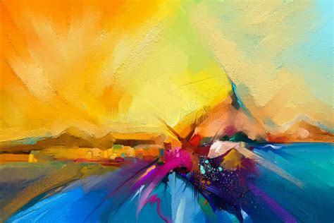 Abstract Colorful Oil Painting On Canvas Semi Abstract Image Of