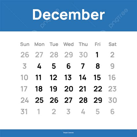 Blue December 2023 Calendar Simple Design 2023 Calendar Calendar
