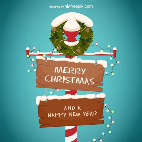 Free Vector Merry Christmas And Happy New Year Wooden Sign