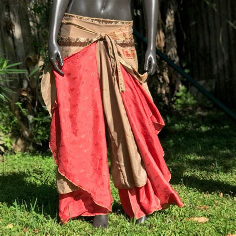 Upcycled Silk Sari Wrap Pants By Challenge Convention Brown With