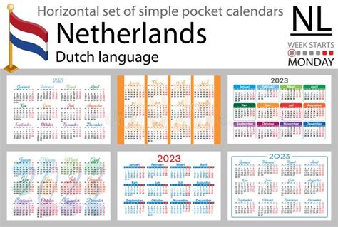 Dutch Horizontal Pocket Calendar For 2023 Week Starts Monday Stock
