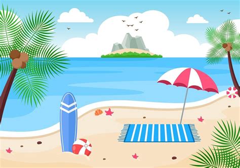 Happy Summer Time On Beach Illustration 2490341 Vector Art At Vecteezy