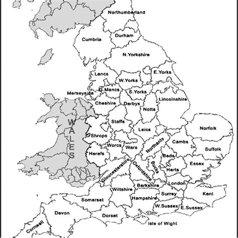 Map Of England Showing The Location Of Counties Download Scientific