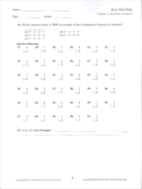 Basic math skills: chapter 1 activities