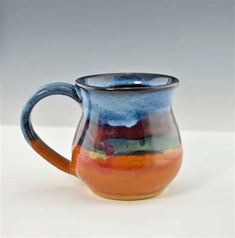 Handmade Pottery Desert Blue Mugs 10 ozs