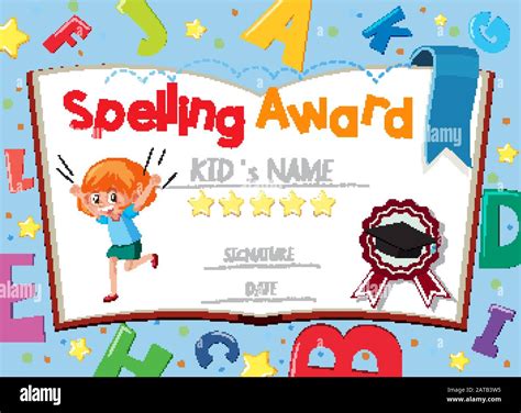 Certificate Template For Spelling Award With Alphabets In Background