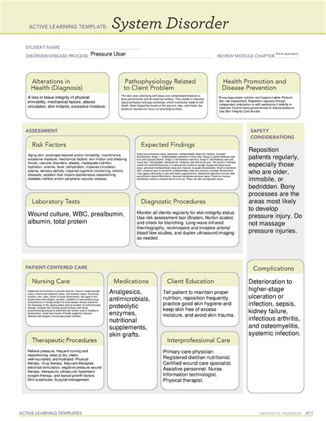 Pressure Ulcer System Disorder Template Active Learning Templates My