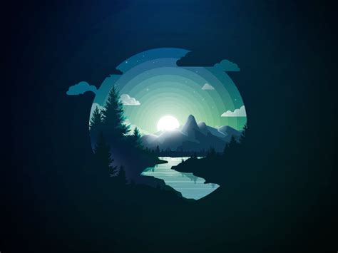 Night Moon Illustration Design Digital Illustration Landscape