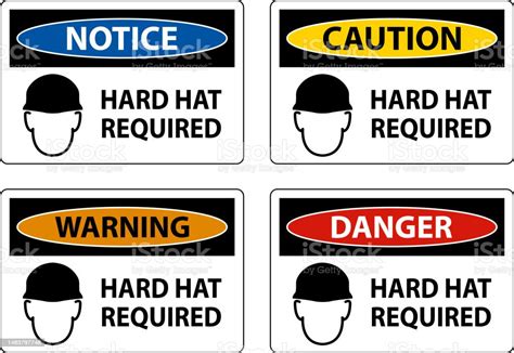 Caution Hard Hat Required Sign On White Background Stock Illustration
