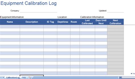 Equipment Calibration Log Template In Excel For Free