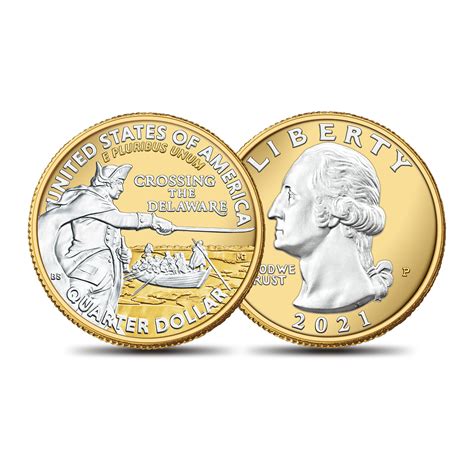 Platinum And Gold Highlighted Washington Crossing The Delaware Quarter