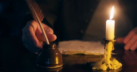 1700s Man Writing With A Quill Pen On Handmade Paper Stock Video