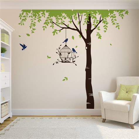 Wall stickers tree photo frame 3d acrylic mirror wall decals for sofa tv background wall decor diy family photo frame stickers. summer tree with bird cage wall stickers by parkins ...
