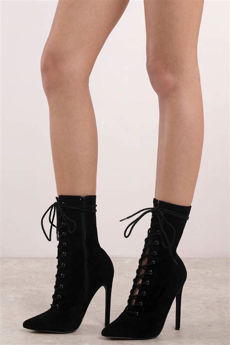 Black Steve Madden Heels - Lace Up High Heels - Black Pointed Toe