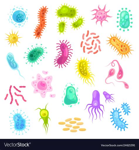 Germs Set Colorful Flu Virus Cells Biological Vector Image