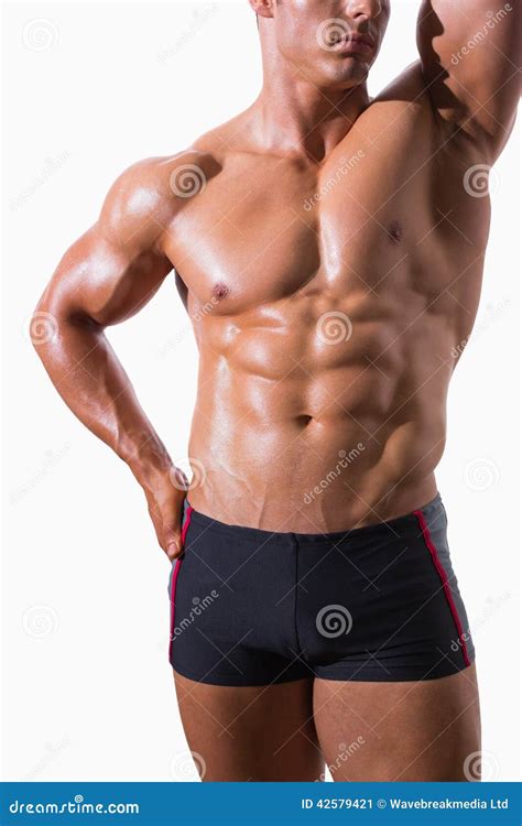 Mid Section Of Shirtless Muscular Man Stock Image Image Of Shot