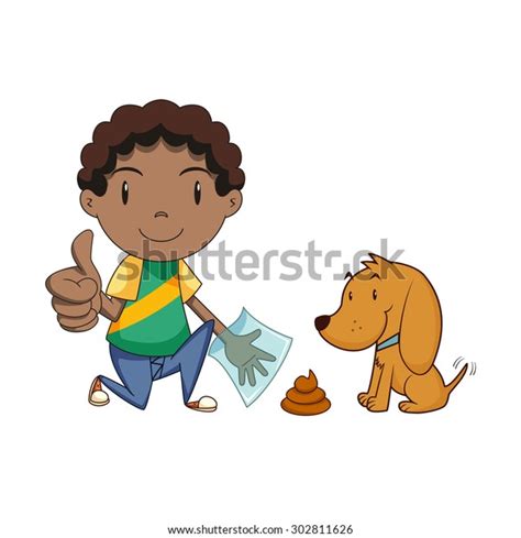 Boy Cleaning Dog Waste Clean After Stock Vector Royalty Free 302811626