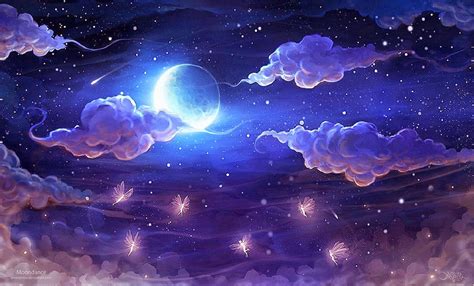 Fantasy Night Sky Clouds Full Moon Elf Fairy Star Photo Backdrop High