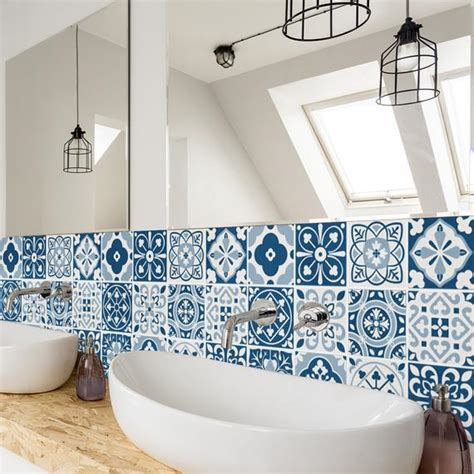 Moroccan arabesque turquoise glass mosaic tile backsplash wall bath kitchen. Blue Moroccan Tiles Wall Stairs Tile Stickers | Etsy
