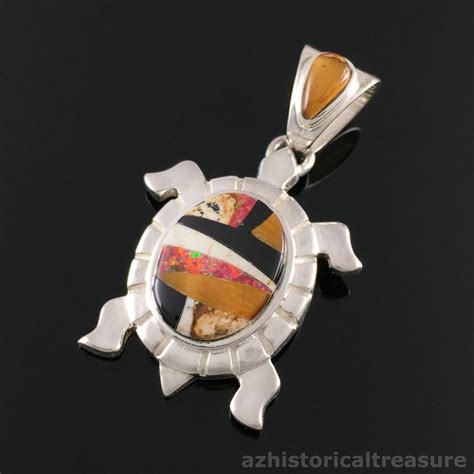 NAVAJO STERLING SILVER STONE MULTI STONE INLAY TORTOISE PENDANT By