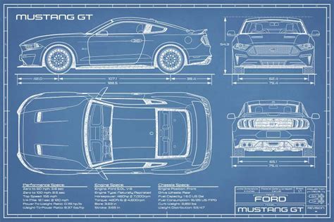 Mustang Gt 2018 2020 Blueprint Canvas Ar Action Blueprints Icanvas