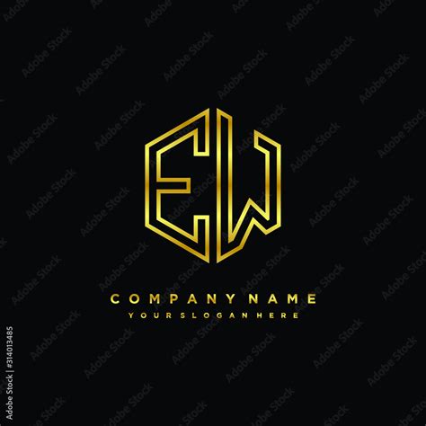 Initial Letter Ew Minimalist Line Art Monogram Hexagon Logo Gold