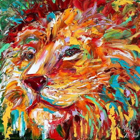 Abstract Impressionism Lion Animal Portrait Painting Original Oil
