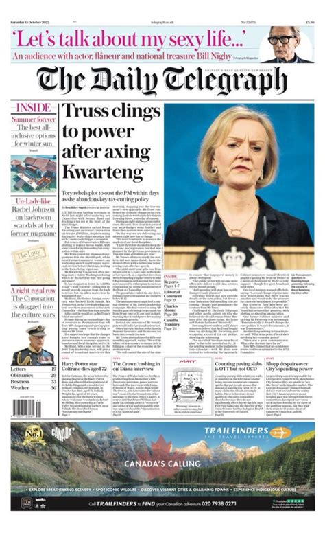 Daily Telegraph Front Page 15th Of October 2022 Tomorrow S Papers Today