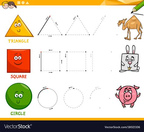 Basic Geometric Shapes Drawing Worksheet Vector Image