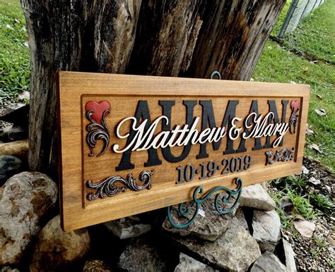 Wedding Anniversary Plaque Carved Wood Painted Lettering Free Shipping