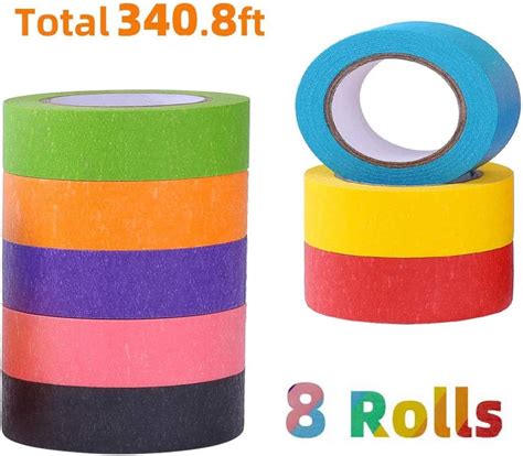 Coloured Tape For Craft 8 Rolls Rainbow Colour Masking Tape Washi Tape
