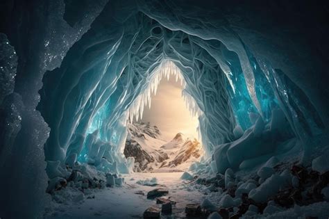 Premium Ai Image A Frozen Cavern With Glittering Ice Crystals And