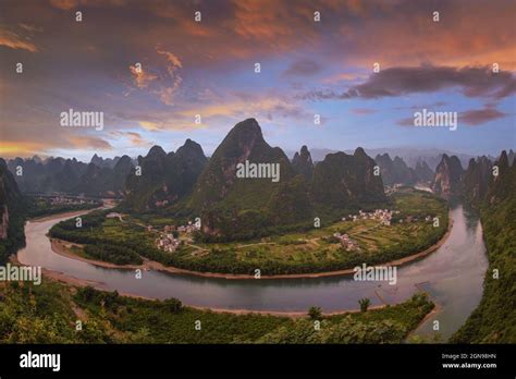 Xianggong Hill Landscape Of Guilin Li River And Karst Mountains