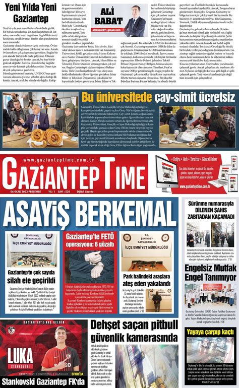 06 Ocak 2022 tarihli Gaziantep Time Gazete Manşetleri