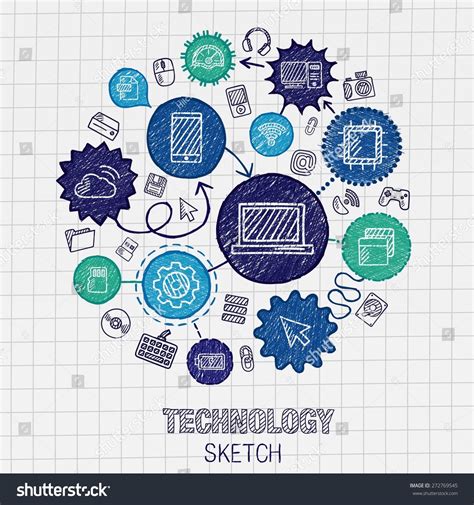 Technology Hand Drawing Integrated Sketch Icons Vector Doodle