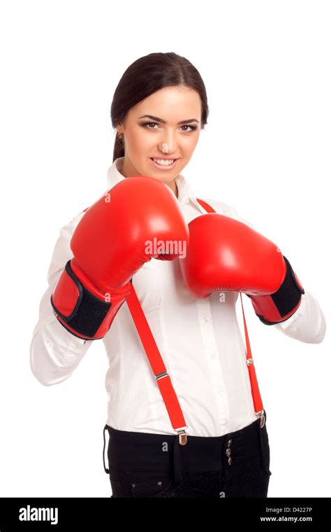 Portrait Of Business Woman Wearing Boxing Gloves Stock Photo Alamy