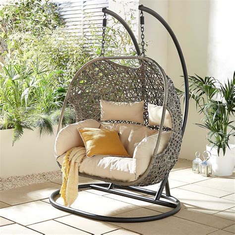 Brampton Rattan Style Double Cocoon Hanging Chair By Collection