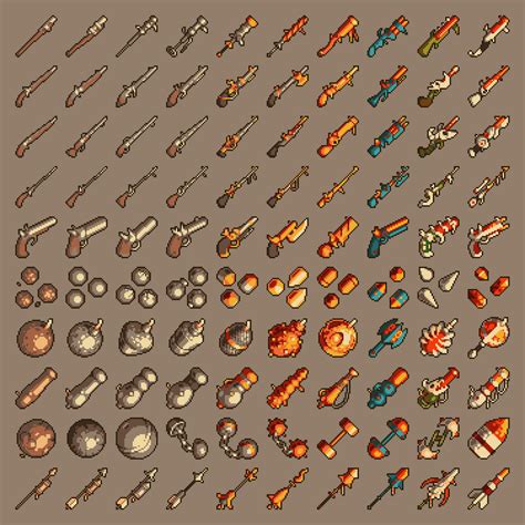Pixel Art Weapon Icons Game Art Partners